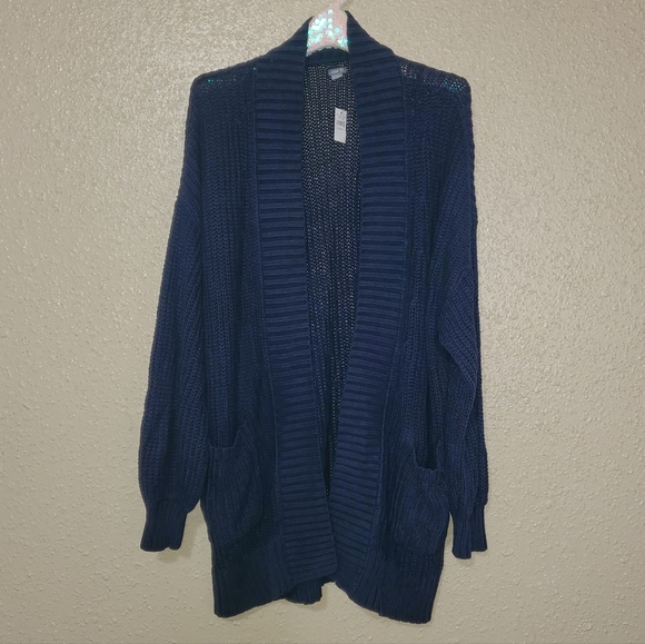 NWT Women's Aerie Cozy Oversized Bonfire Open Cardigan Sweater - Navy Blue - Picture 2 of 6